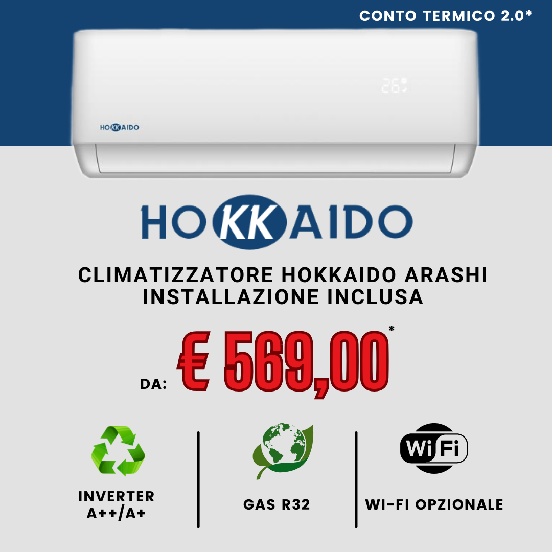 Offerta CLIMATIZZATORE HOKKAIDO ARASHI da € 569,00 euro SCONTO IN FATTURA CON CESSIONE DEL CREDITO PER CONTO TERMICO 2.0